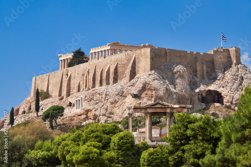 Acropolis hill with ancient temples in Athens, Greece