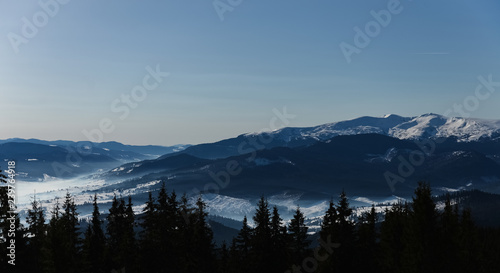 Dramatic landscape of mountains with pure sky.