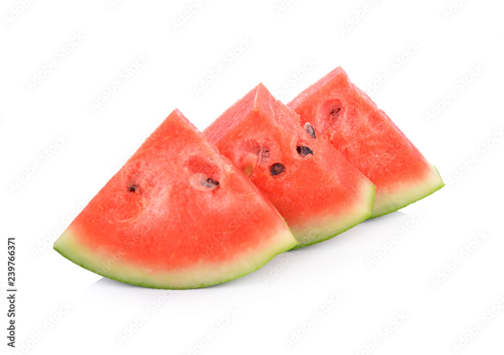 cut watermelon with seeds on white background cut watermelon with seeds on white background