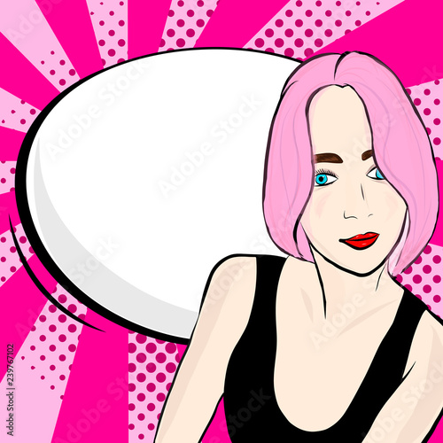 Pop art girl with speech