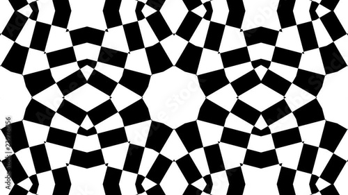 4K UHD Kaleidoscope seamless loop sequence patterns abstract black and white motion graphics background.