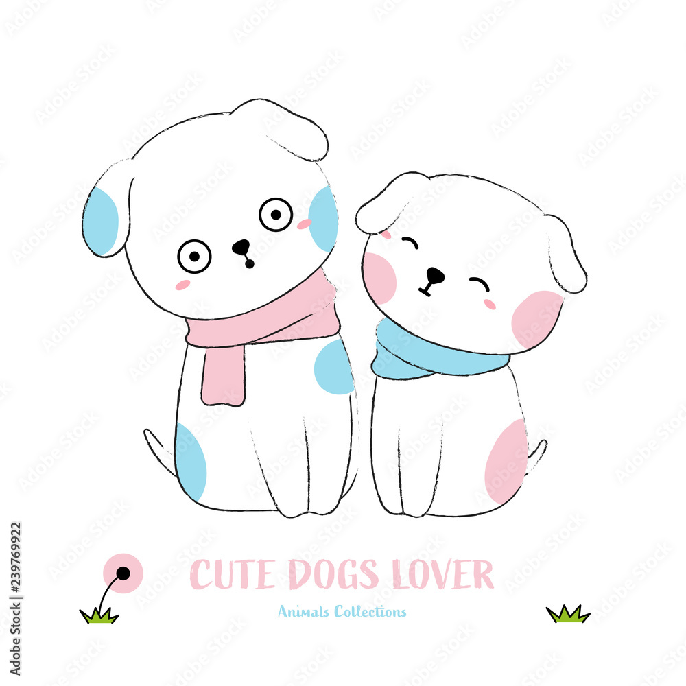 Cute dogs animal hand drawn style. Vector illustration design...