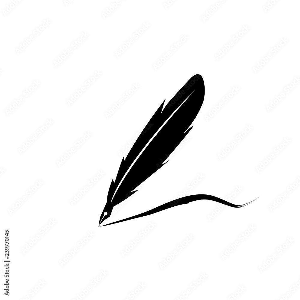 Feather pen into the inkwell. Isolated on a white background. - Vector