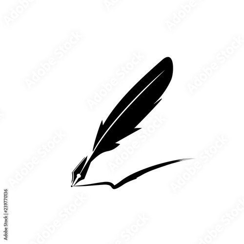 Feather pen into the inkwell. Isolated on a white background. - Vector
