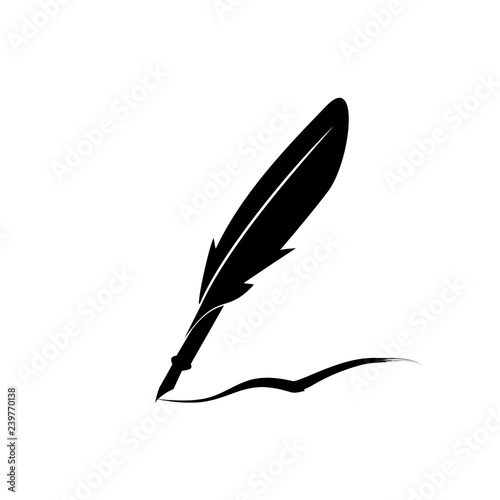 Feather pen into the inkwell. Isolated on a white background. - Vector