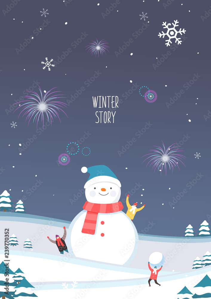 Fototapeta premium Winter travel illustration