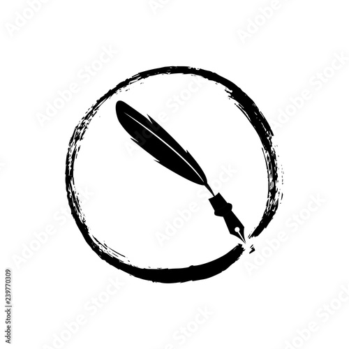 Feather pen and inkwell. Drawing of ancient stationery on white background. Concept for education. - Vector