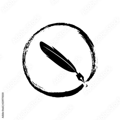Feather pen and inkwell. Drawing of ancient stationery on white background. Concept for education. - Vector