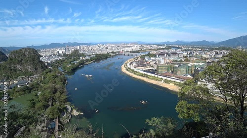 GUILIN, CHINA - CIRCA NOVEMBER 2018 : LANDSCAPE of GUILIN.  View from top of DIECAI SHAN (FOLDING BROCADE HILL). photo