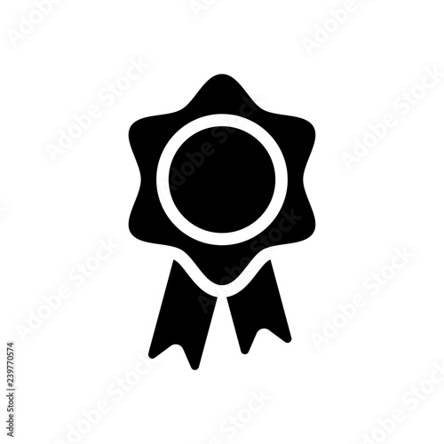 Award with ribbon, gold prize for winner, icon. Black icon on wh