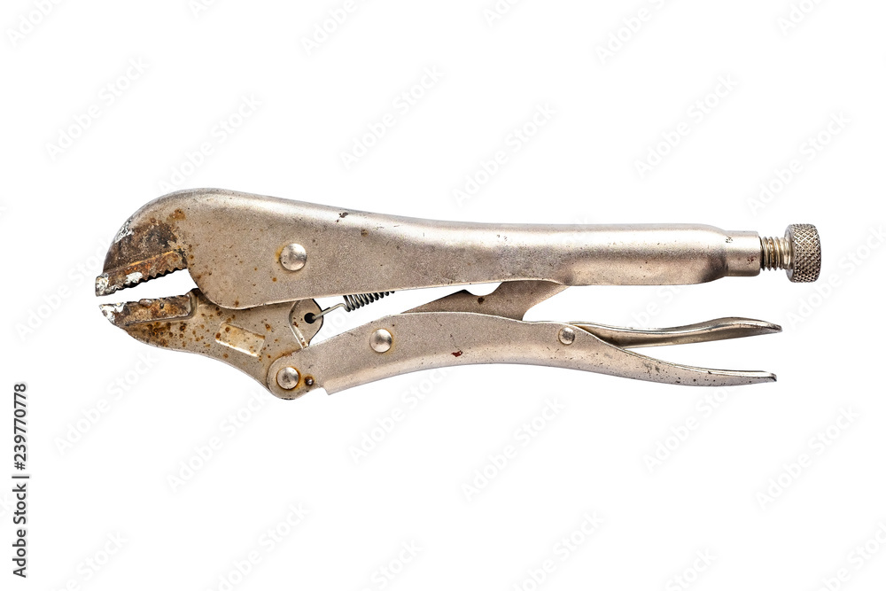 Used Locking Pliers on iSolated White Background. Clipping Path Added Used Locking Pliers on iSolated White Background. Clipping Path Added