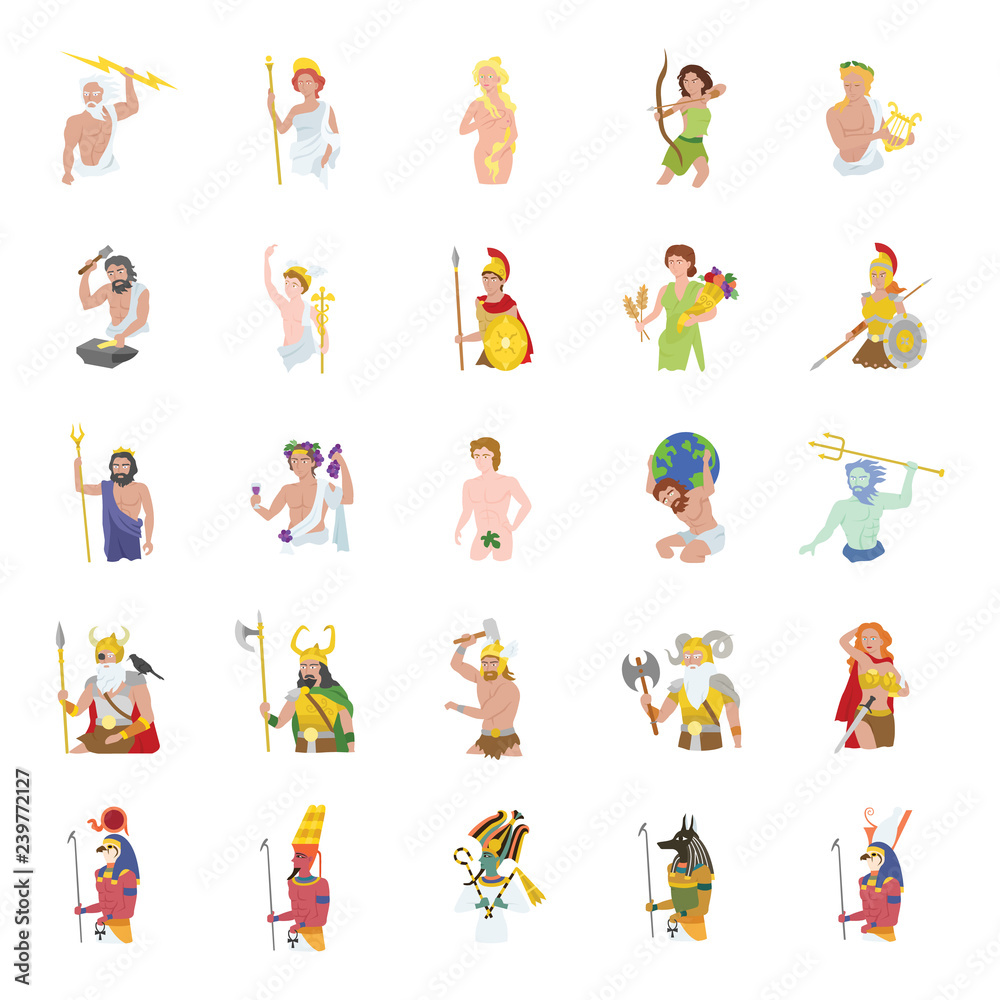 Ancient Gods color vector icons