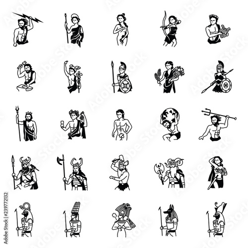 Ancient Gods glyph vector icons