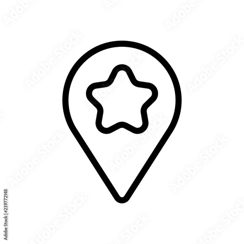 pin map with star, outline linear icon. Black icon on white back