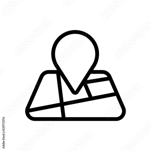 Map with pin, geo locate, outline linear icon. Black icon on white background
