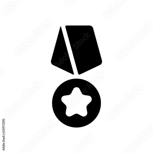 Award with star, medal and ribbon, icon of sport. Black icon on white background