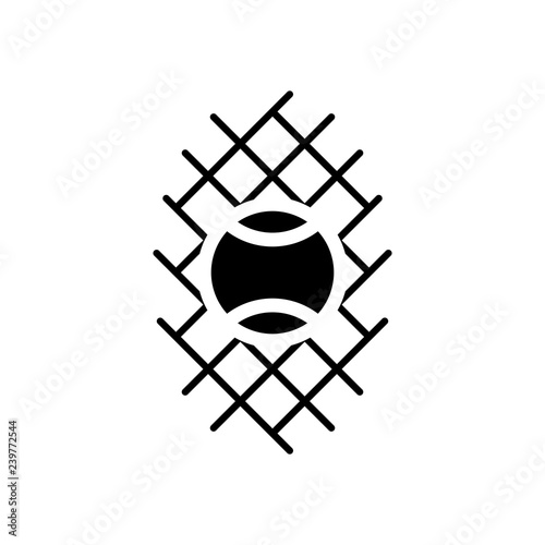 Tennis ball and grid, sport game icon. Black icon on white background