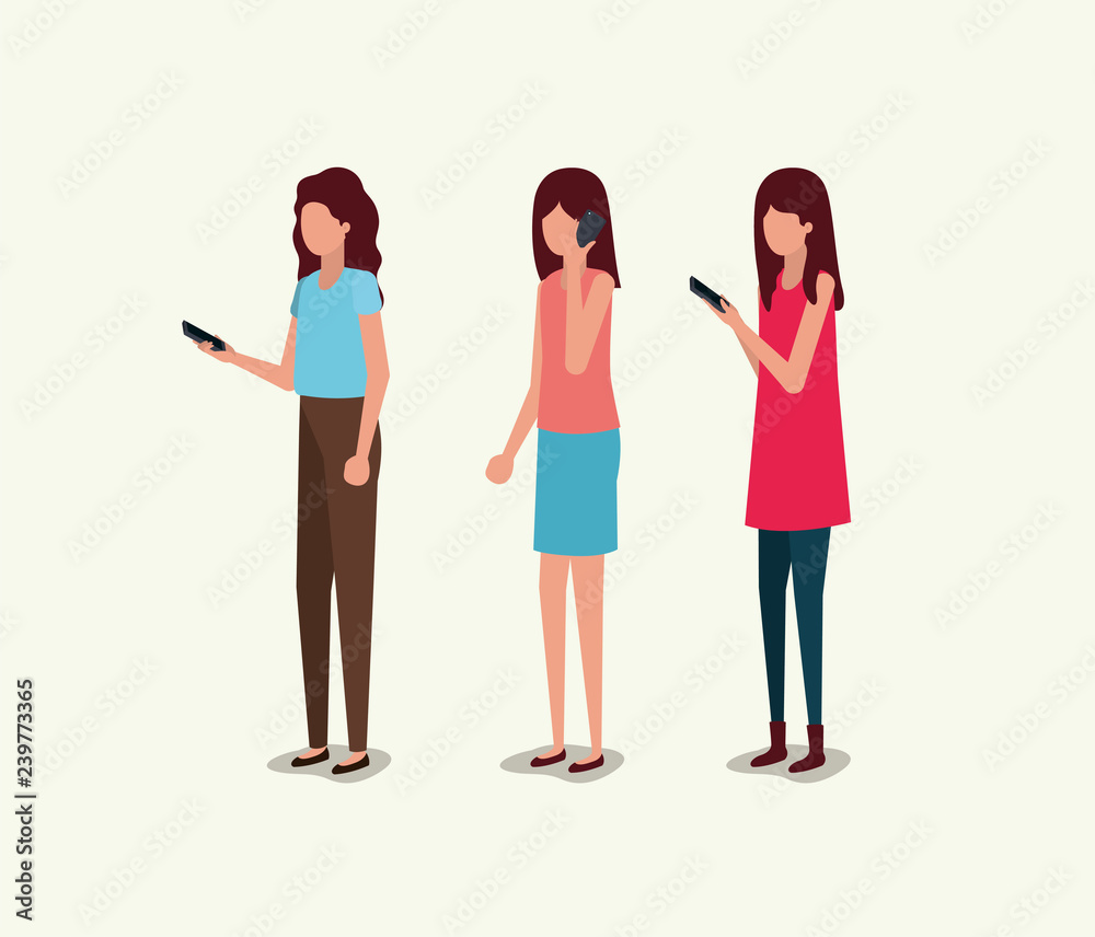 Fototapeta premium group of girls using smartphone