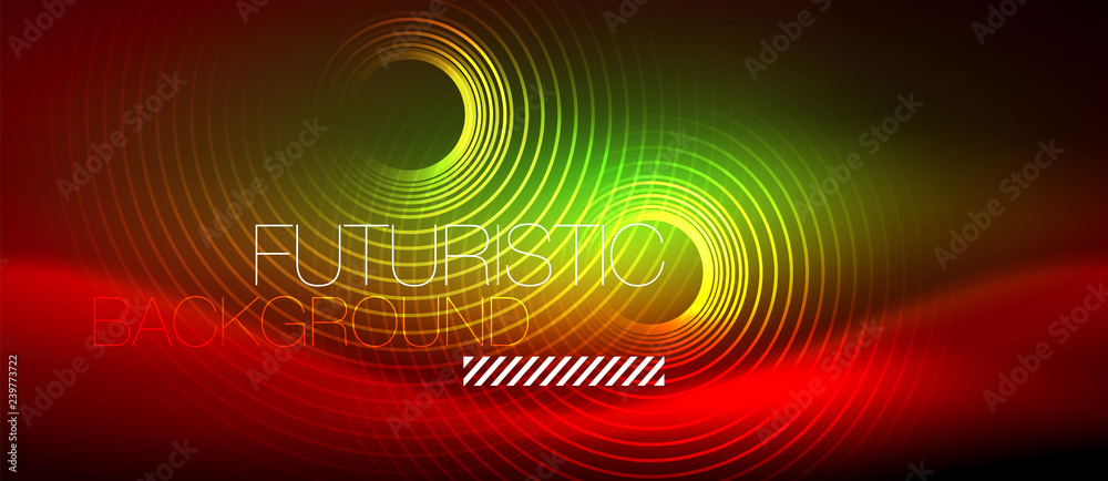 Neon glowing techno lines, hi-tech futuristic abstract background template with square shapes
