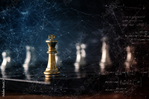 strategy ideas concept business futuristic graphic icon and golden chess board game black colot tone photo
