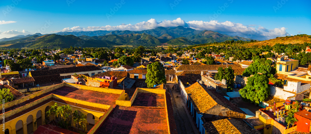 Scenic panorama of the skyline of Trinidad Cuba during sunset