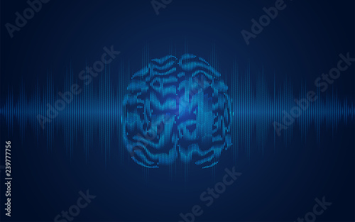 graphic of dotted brain combined with wave form pattern, concept of electrocardiogram technology