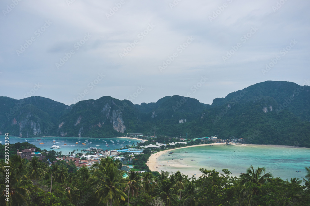 Beautiful Tropical Beach PP Island, Krabi, Phuket, Thailand. blue ocean background Summer view Sunshine at Sand and Sea Asia Beach Destinations 