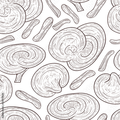 Reisihi. Mushroom. Sketch. Monophonic. Background, wallpaper, seamless, texture.