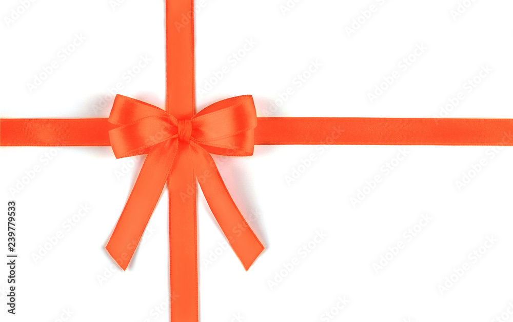 Shiny coral silk ribbon on white background. Shiny coral silk ribbon on white background.