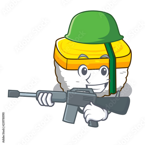 Army tamago sushi Isolated on a mascot