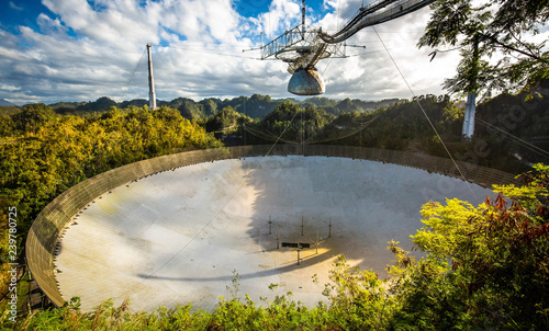 Large radio telescope in Arecibo national observatory photo