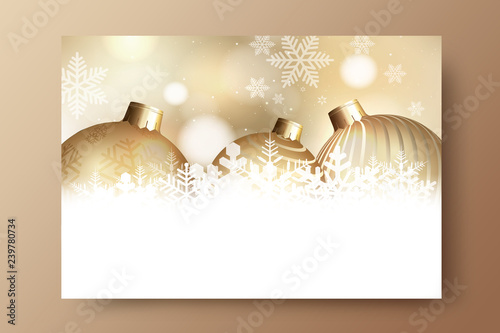 Christmas ball decoration, snowflake, gold bokeh background photo