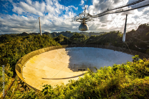 Large radio telescope in Arecibo national observatory photo