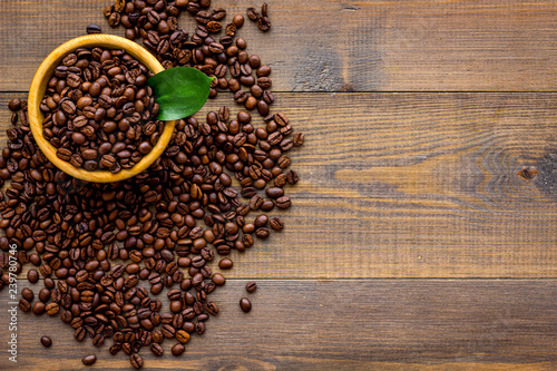 coffee bean on wooden table background top view mockup