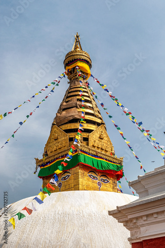Swayambhunath Stupa located on the top of the hill and overlooking the city of Kathmandu in Nepal.