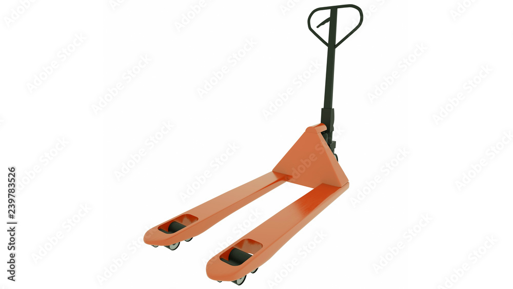 Hand pallet truck isolated on white background. 3d illustration Hand pallet truck isolated on white background. 3d illustration