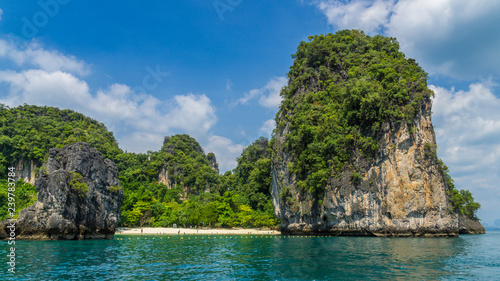 koh Hong island thailand. Paradise beach with green forest and rocks