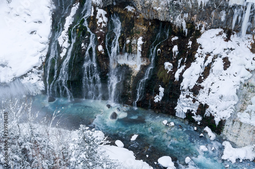 Shirahige waterfall in winter, Biei, Japan