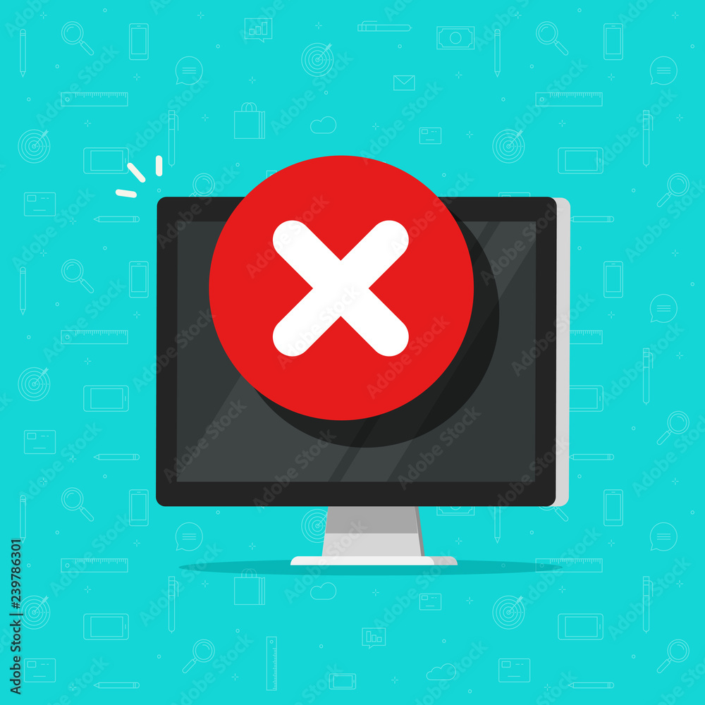 Computer with error alert vector illustration, flat cartoon desktop pc and  warning icon, alarm or attention message notification, caution or broken  computer, prohibited or access denied isolated Stock-Vektorgrafik | Adobe  Stock
