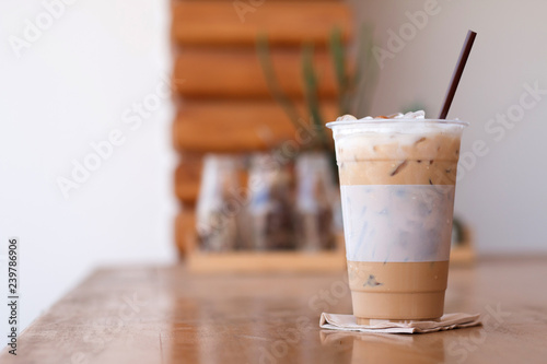 Close up of Iced coffee with straw photo