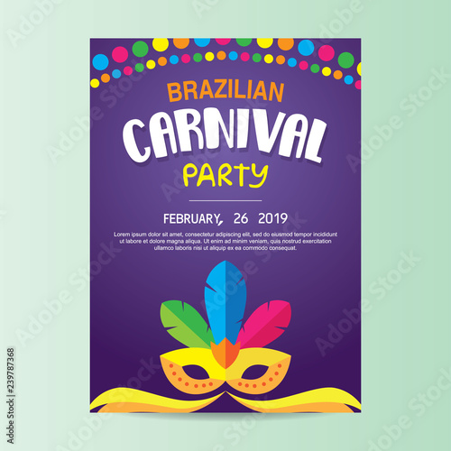 Brazilian carnival party poster with purple background vector illustration.