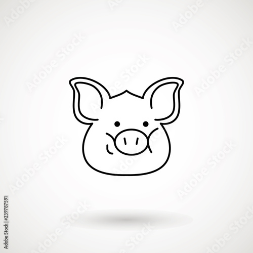 Pig line icon. logo Piglet face with smile in outline style. Icon of Cartoon pig head with smile. Chinese New Year 2019. Zodiac. Chinese traditional Design  decoration Vector illustration.