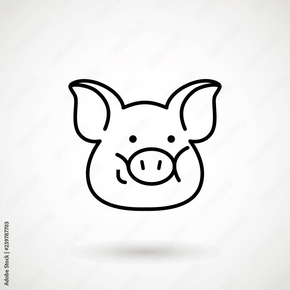 Pig line icon. logo Piglet face with smile in outline style. Icon of Cartoon pig head with smile. Chinese New Year 2019. Zodiac. Chinese traditional Design, decoration Vector illustration. Pig line icon. logo Piglet face with smile in outline style. Icon of Cartoon pig head with smile. Chinese New Year 2019. Zodiac. Chinese traditional Design, decoration Vector illustration.