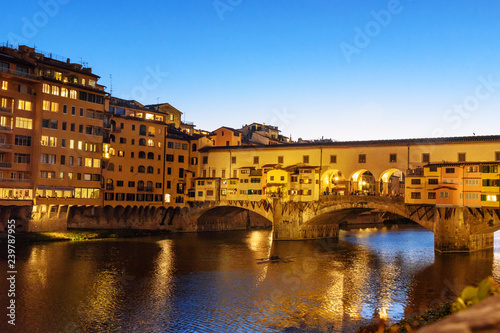 Ponte Vecchio Bridge over river Arno at night. Florence. Italy