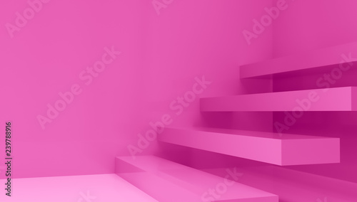 Abstract 3d rendering with pink stair. Geometric 3d steps background.
