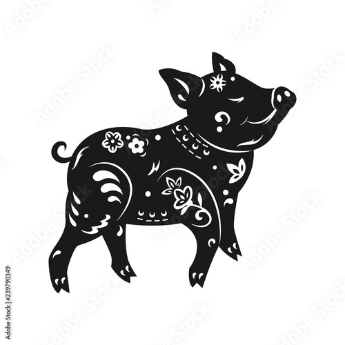 Black white pig vector illustration for chinese new year