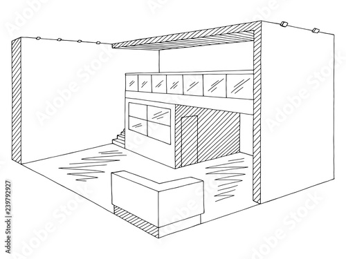 Exhibition stand graphic interior black white sketch illustration vector