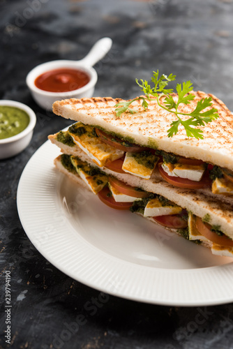 Paneer Sandwich - using Indian cottage cheese and vegetables and chutney
