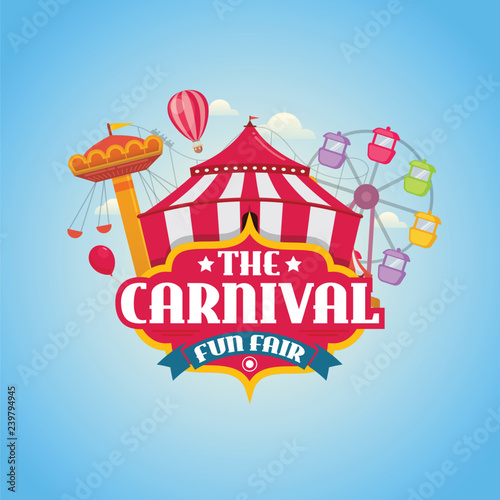 vector illustrations of carnival circus with   tent, carousels, ticket fun fair amusement park