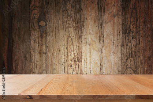 Empty desk with Vintage Wooden panel texture or top view of desk for background